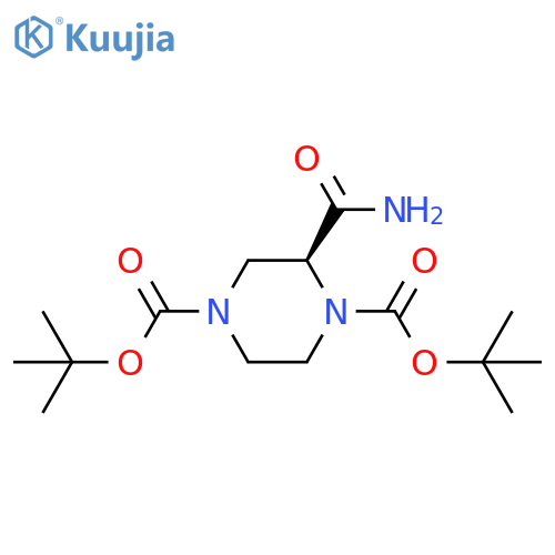 (S)-di-tert-butyl 2-carbamoylpiperazine-1,4-dicarboxylate structure