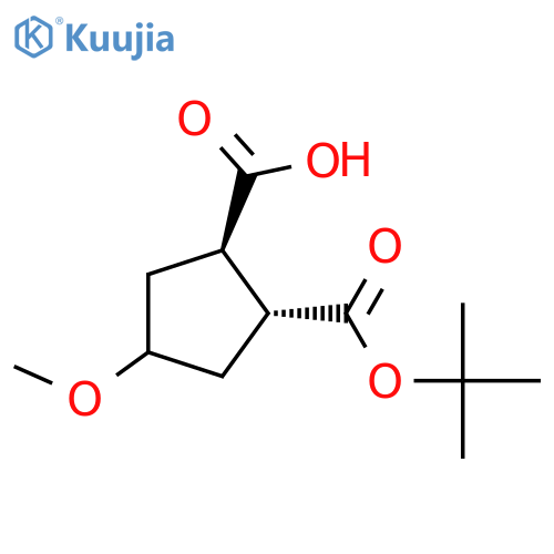 (1R,2R)-2-tert-butoxycarbonyl-4-methoxy-cyclopentanecarboxylic acid structure