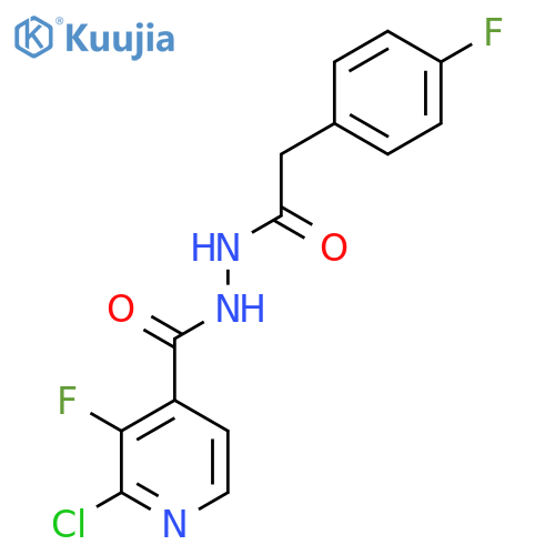 2-chloro-3-fluoro-N'-[2-(4-fluorophenyl)acetyl]pyridine-4-carbohydrazide structure