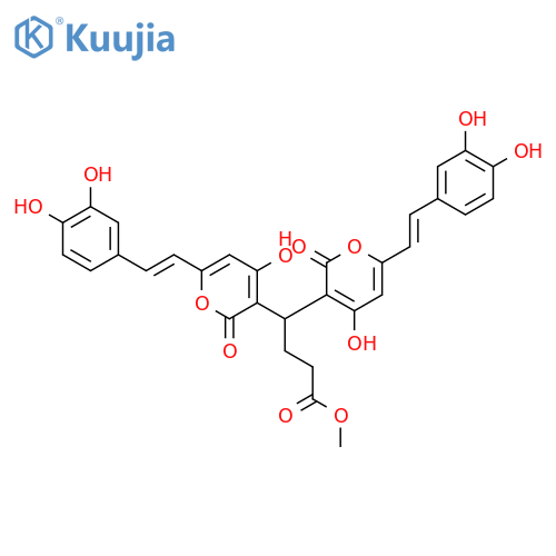 methyl 4,4-bis(6-((E)-3,4-dihydroxystyryl)-4-hydroxy-2-oxo-2H-pyran-3-yl)butanoate structure