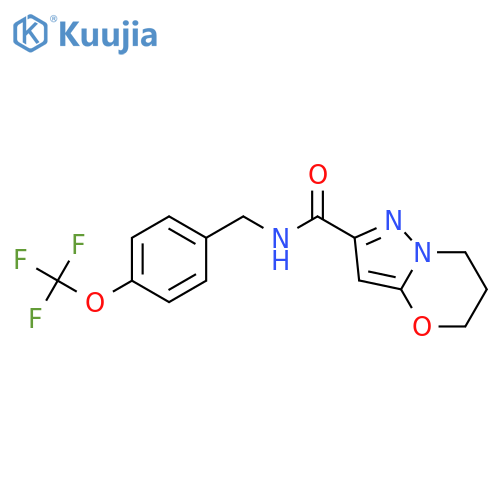 N-{[4-(trifluoromethoxy)phenyl]methyl}-5H,6H,7H-pyrazolo[3,2-b][1,3]oxazine-2-carboxamide structure