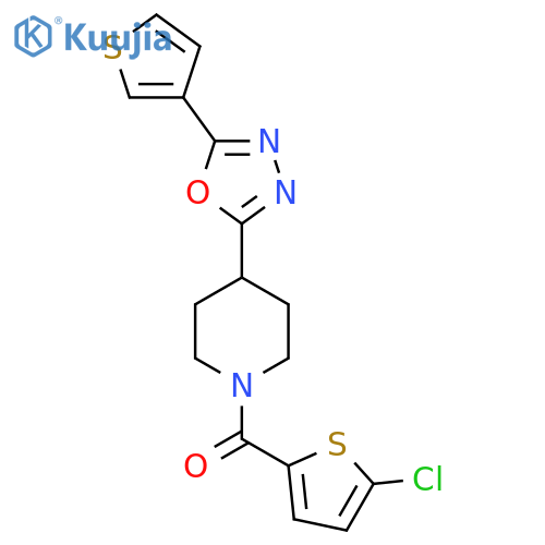 1-(5-chlorothiophene-2-carbonyl)-4-5-(thiophen-3-yl)-1,3,4-oxadiazol-2-ylpiperidine structure