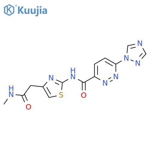 N-{4-(methylcarbamoyl)methyl-1,3-thiazol-2-yl}-6-(1H-1,2,4-triazol-1-yl)pyridazine-3-carboxamide structure