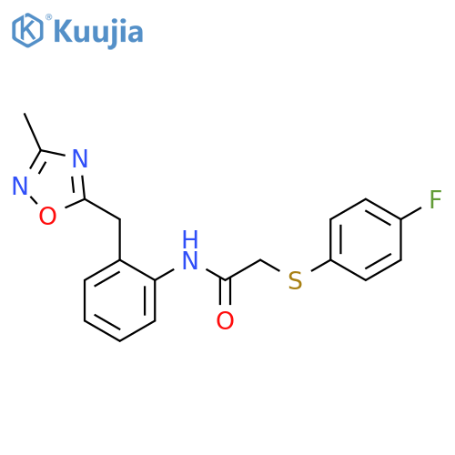 2-[(4-fluorophenyl)sulfanyl]-N-{2-[(3-methyl-1,2,4-oxadiazol-5-yl)methyl]phenyl}acetamide structure