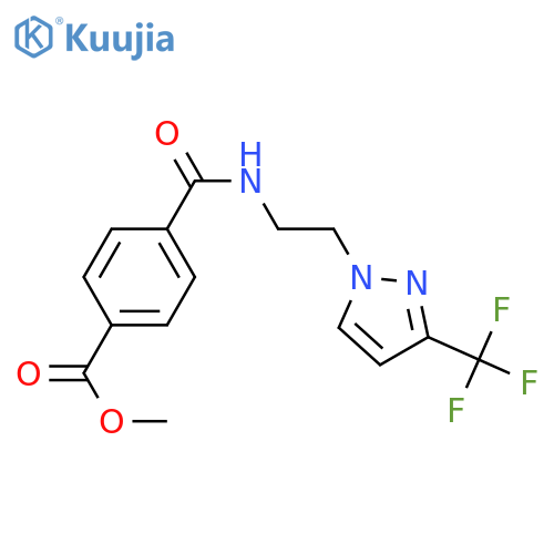 methyl 4-({2-3-(trifluoromethyl)-1H-pyrazol-1-ylethyl}carbamoyl)benzoate structure