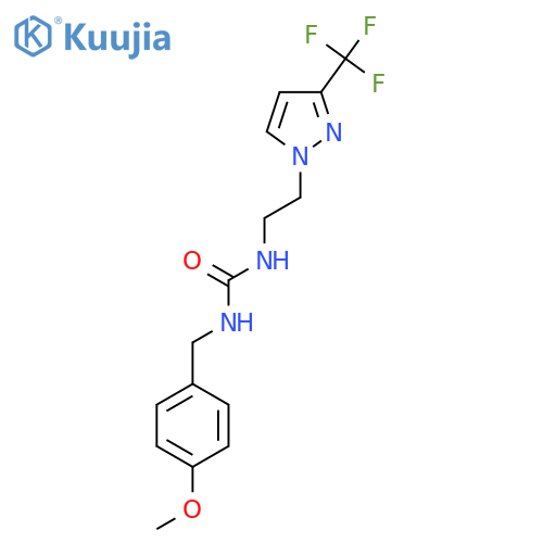 1-(4-methoxyphenyl)methyl-3-{2-3-(trifluoromethyl)-1H-pyrazol-1-ylethyl}urea structure