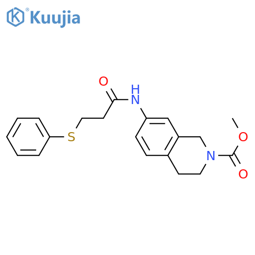 methyl 7-[3-(phenylsulfanyl)propanamido]-1,2,3,4-tetrahydroisoquinoline-2-carboxylate structure
