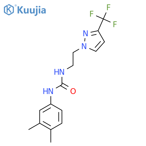 1-(3,4-dimethylphenyl)-3-{2-3-(trifluoromethyl)-1H-pyrazol-1-ylethyl}urea structure