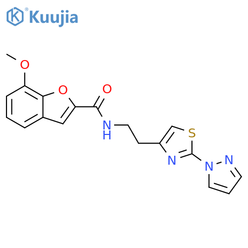 7-methoxy-N-{2-[2-(1H-pyrazol-1-yl)-1,3-thiazol-4-yl]ethyl}-1-benzofuran-2-carboxamide structure
