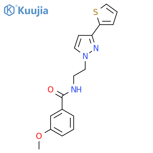 3-methoxy-N-{2-3-(thiophen-2-yl)-1H-pyrazol-1-ylethyl}benzamide structure