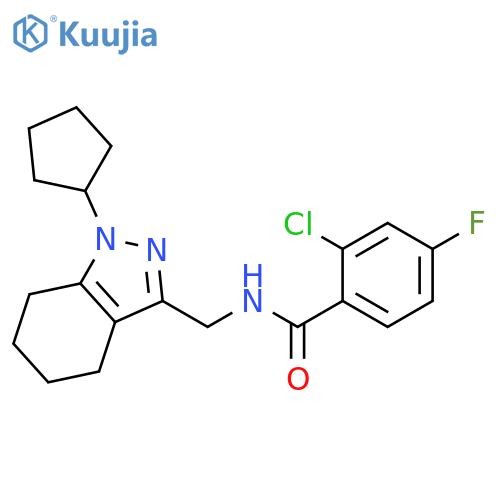 2-chloro-N-[(1-cyclopentyl-4,5,6,7-tetrahydro-1H-indazol-3-yl)methyl]-4-fluorobenzamide structure