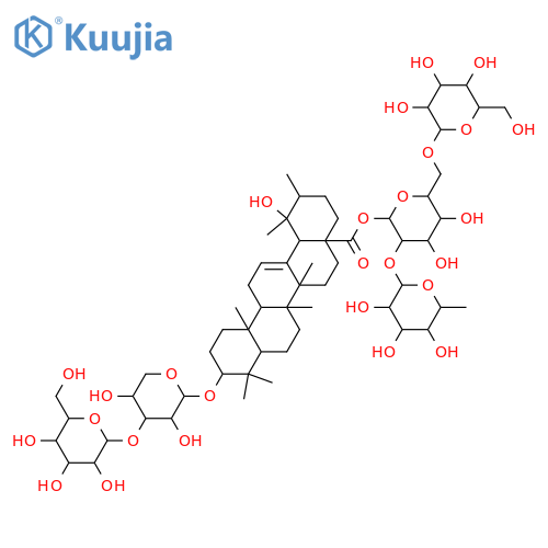 Urs-12-en-28-oic acid, 3-[(3-O-β-D-glucopyranosyl-α-L-arabinopyranosyl)oxy]-19-hydroxy-, O-6-deoxy-α-L-mannopyranosyl-(1→2)-O-[β-D-glucopyranosyl-(1→6)]-β-D-glucopyranosyl ester, (3β)- (9CI) structure