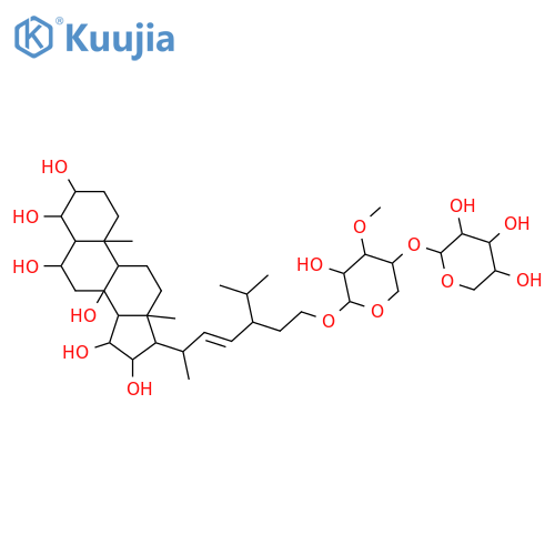 Stigmast-22-ene-3,4,6,8,15,16-hexol,29-[(4-O-a-L-arabinopyranosyl-3-O-methyl-b-D-xylopyranosyl)oxy]-, (3b,4b,5a,6a,15b,16b,22E,24R)- (9CI) structure