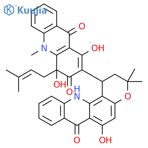 3,9(4H,10H)-Acridinedione,1,4-dihydroxy-10-methyl-4-(3-methyl-2-butenyl)-2-(2,3,7,12-tetrahydro-6-hydroxy-3,3-dimethyl-7-oxo-1H-pyrano[2,3-c]acridin-1-yl)-(9CI) structure