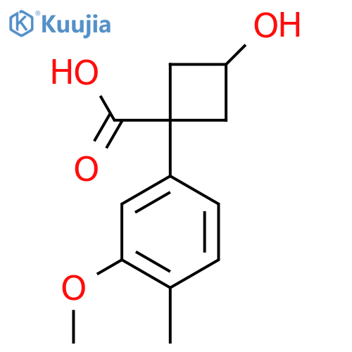 (1S,3s)-3-hydroxy-1-(3-methoxy-4-methylphenyl)cyclobutane-1-carboxylic acid structure