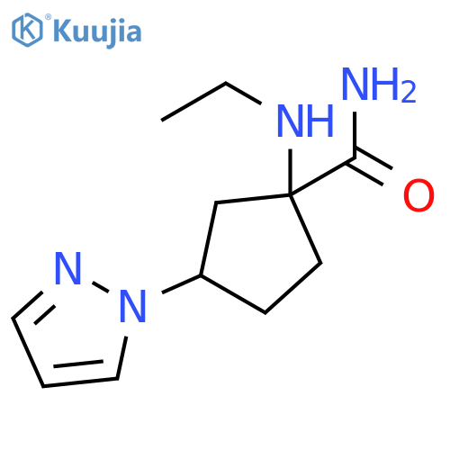 1-(ethylamino)-3-(1H-pyrazol-1-yl)cyclopentane-1-carboxamide structure