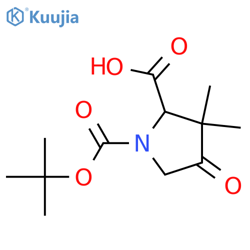 1-[(tert-butoxy)carbonyl]-3,3-dimethyl-4-oxopyrrolidine-2-carboxylic acid structure