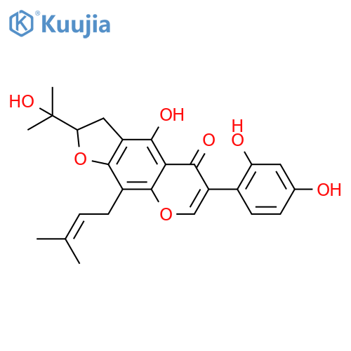 5H-Furo[3,2-g][1]benzopyran-5-one, 6-(2,4-dihydroxyphenyl)-2,3-dihydro-4-hydroxy-2-(1-hydroxy-1-methylethyl)-9-(3-methyl-2-buten-1-yl)-, (+)- structure