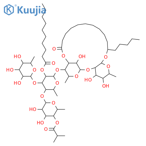Hexadecanoic acid,11-[[O-6-deoxy-a-L-mannopyranosyl-(1&reg;3)-O-[6-deoxy-4-O-(2-methyl-1-oxopropyl)-a-L-mannopyranosyl-(1&reg;4)]-O-6-deoxy-2-O-(1-oxodecyl)-a-L-mannopyranosyl-(1&reg;4)-O-6-deoxy-a-L-mannopyranosyl-(1&reg;2)-6-deoxy-b-D-galactopyranosyl]oxy]-,intramol. 1,3''-ester, (11S)- (9CI) structure