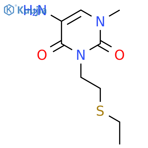 5-amino-3-2-(ethylsulfanyl)ethyl-1-methyl-1,2,3,4-tetrahydropyrimidine-2,4-dione structure