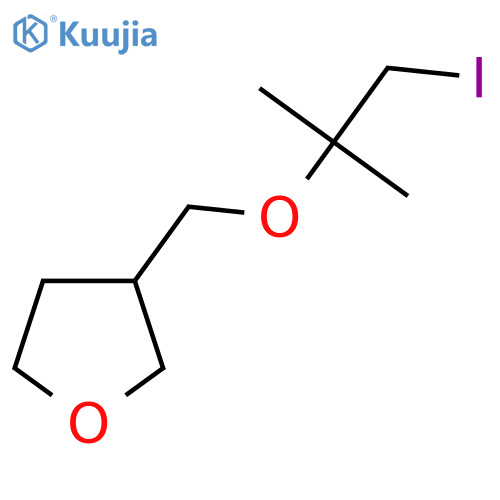 3-{(1-iodo-2-methylpropan-2-yl)oxymethyl}oxolane structure