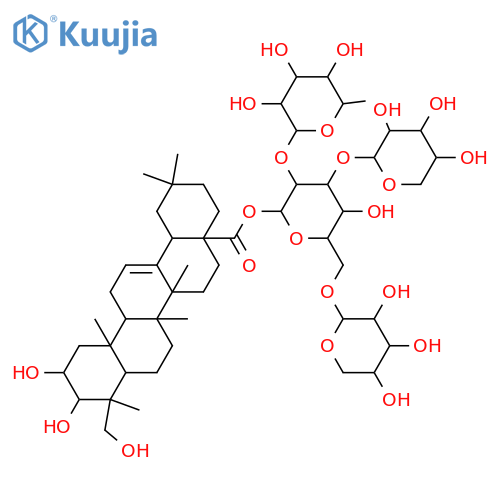 Olean-12-en-28-oic acid, 2,3,23-trihydroxy-, O-α-D-arabinopyranosyl-(1→6)-O-[6-deoxy-α-L-mannopyranosyl-(1→2)]-O-[β-D-xylopyranosyl-(1→3)]-β-D-glucopyranosyl ester, (2α,3β,4α)- (9CI) structure