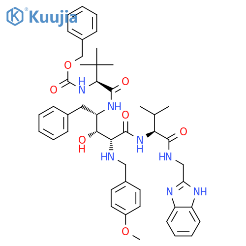 L-Lyxonamide,N-[1-[[(1H-benzimidazol-2-ylmethyl)amino]carbonyl]-2-methylpropyl]-2,4,5-trideoxy-4-[[3,3-dimethyl-1-oxo-2-[[(phenylmethoxy)carbonyl]amino]butyl]amino]-2-[[(4-methoxyphenyl)methyl]amino]-5-phenyl-,[1(S),4(S)]- (9CI) structure