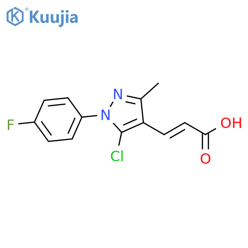 (2E)-3-5-chloro-1-(4-fluorophenyl)-3-methyl-1H-pyrazol-4-ylprop-2-enoic acid structure