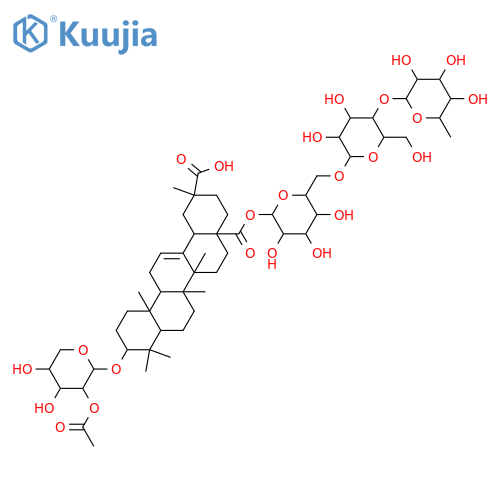Olean-12-ene-28,29-dioicacid, 3-[(2-O-acetyl-a-L-arabinopyranosyl)oxy]-, 28-(O-6-deoxy-a-L-mannopyranosyl-(1&reg;4)-O-b-D-glucopyranosyl-(1&reg;6)-b-D-glucopyranosyl) ester, (3b,20a)- (9CI) structure