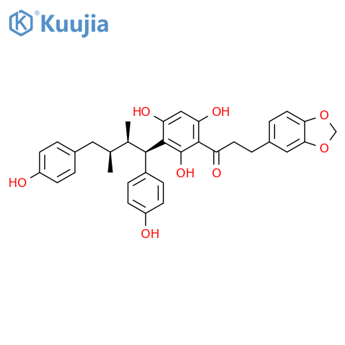 1-Propanone, 3-(1,3-benzodioxol-5-yl)-1-[3-[(1R,2R,3S)-1,4-bis(4-hydroxyphenyl)-2,3-dimethylbutyl]-2,4,6-trihydroxyphenyl]-, rel- structure