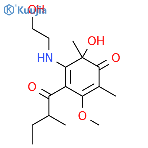6-Hydroxy-5-(2-hydroxyethylamino)-3-methoxy-2,6-dimethyl-4-(2-methylbutanoyl)cyclohexa-2,4-dien-1-one structure