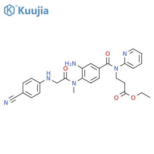 Propanoic acid, 3-[[3-amino-4-[[2-[(4-cyanophenyl)amino]acetyl]methylamino]benzoyl]-2-pyridinylamino]-, ethyl ester structure