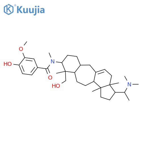 Buxamine I; 28-Hydroxy, 10β,19-dihydro, N3,N20,N20-tri-Me, N3-(4-hydroxy-3-methoxybenzoyl) structure