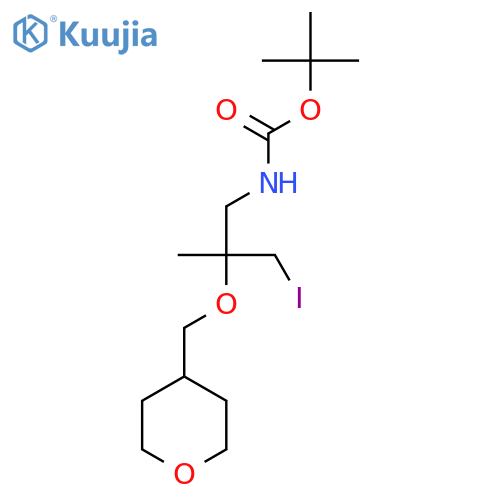 tert-butyl N-{3-iodo-2-methyl-2-(oxan-4-yl)methoxypropyl}carbamate structure