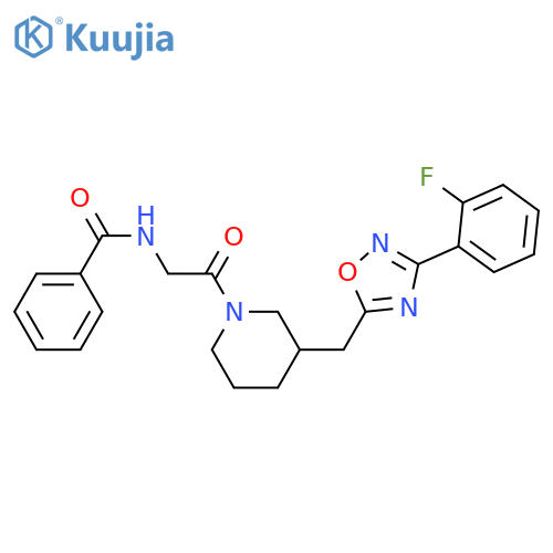 N-[2-(3-{[3-(2-fluorophenyl)-1,2,4-oxadiazol-5-yl]methyl}piperidin-1-yl)-2-oxoethyl]benzamide structure