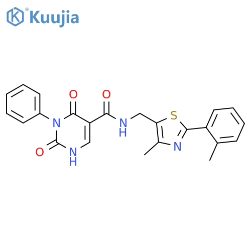 N-{[4-methyl-2-(2-methylphenyl)-1,3-thiazol-5-yl]methyl}-2,4-dioxo-3-phenyl-1,2,3,4-tetrahydropyrimidine-5-carboxamide structure