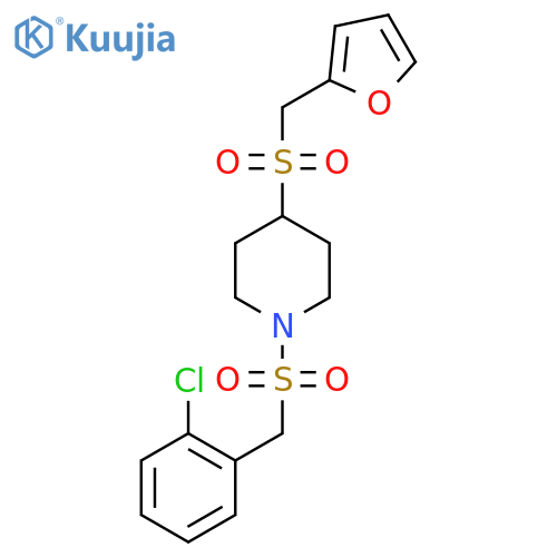 1-(2-chlorophenyl)methanesulfonyl-4-(furan-2-yl)methanesulfonylpiperidine structure