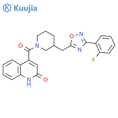 4-(3-{[3-(2-fluorophenyl)-1,2,4-oxadiazol-5-yl]methyl}piperidine-1-carbonyl)quinolin-2-ol structure