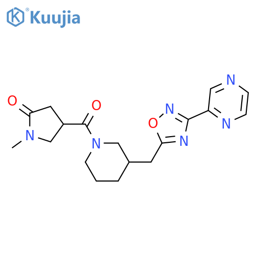 1-methyl-4-(3-{[3-(pyrazin-2-yl)-1,2,4-oxadiazol-5-yl]methyl}piperidine-1-carbonyl)pyrrolidin-2-one structure