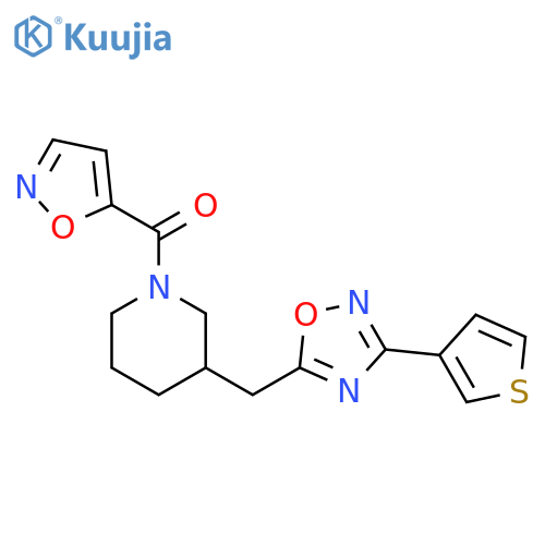1-(1,2-oxazole-5-carbonyl)-3-{[3-(thiophen-3-yl)-1,2,4-oxadiazol-5-yl]methyl}piperidine structure