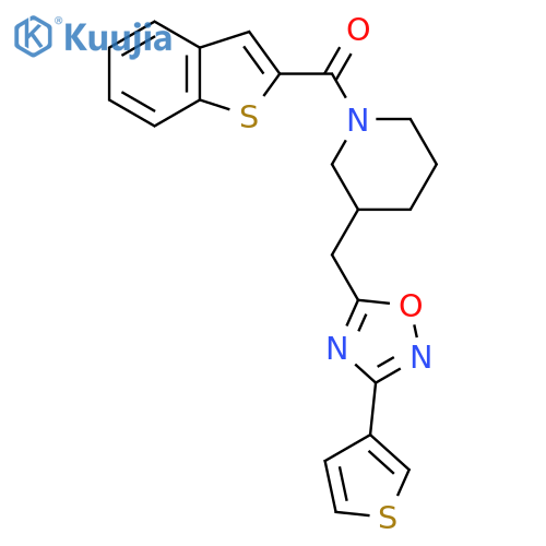 1-(1-benzothiophene-2-carbonyl)-3-{[3-(thiophen-3-yl)-1,2,4-oxadiazol-5-yl]methyl}piperidine structure