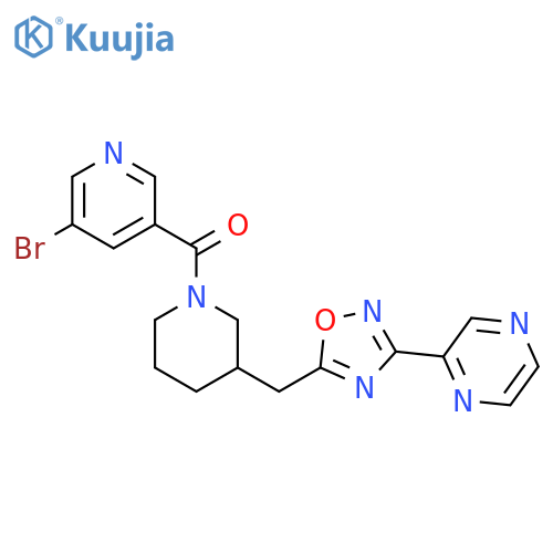 2-(5-{[1-(5-bromopyridine-3-carbonyl)piperidin-3-yl]methyl}-1,2,4-oxadiazol-3-yl)pyrazine structure