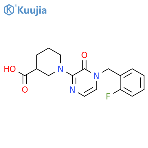 1-[4-(2-Fluoro-benzyl)-3-oxo-3,4-dihydro-pyrazin-2-yl]-piperidine-3-carboxylic acid structure