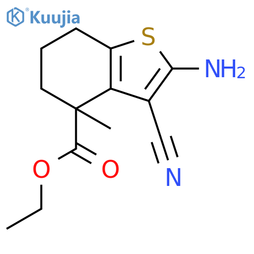 Ethyl 2-amino-3-cyano-4-methyl-4,5,6,7-tetrahydrobenzo[b]thiophene-4-carboxylate structure