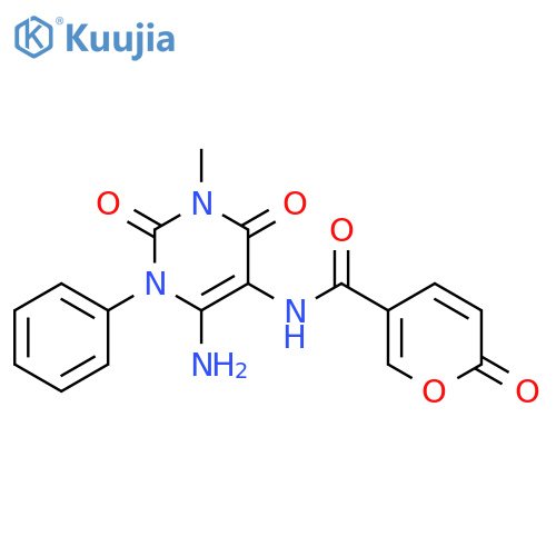 2H-Pyran-5-carboxamide,N-(6-amino-1,2,3,4-tetrahydro-3-methyl-2,4-dioxo-1-phenyl-5-pyrimidinyl)-2-oxo- structure