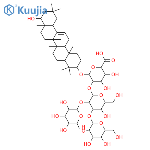 b-D-Glucopyranosiduronic acid, (3b,22b)-22-hydroxyolean-12-en-3-yl O-6-deoxy-a-L-mannopyranosyl-(1&reg;2)-O-[b-D-glucopyranosyl-(1&reg;3)]-O-b-D-galactopyranosyl-(1&reg;2)- structure