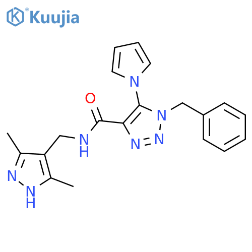 1-benzyl-N-[(3,5-dimethyl-1H-pyrazol-4-yl)methyl]-5-(1H-pyrrol-1-yl)-1H-1,2,3-triazole-4-carboxamide structure
