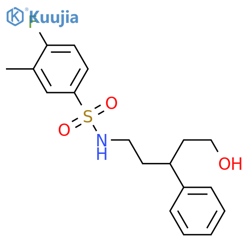 4-fluoro-N-(5-hydroxy-3-phenylpentyl)-3-methylbenzene-1-sulfonamide structure