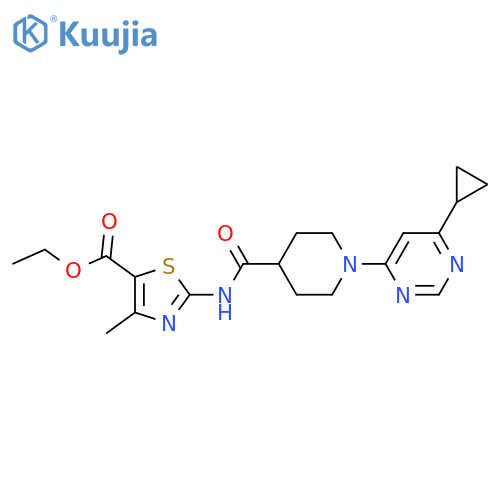 ethyl 2-[1-(6-cyclopropylpyrimidin-4-yl)piperidine-4-amido]-4-methyl-1,3-thiazole-5-carboxylate structure
