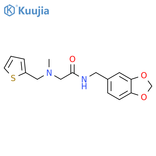 N-(1,3-benzodioxol-5-ylmethyl)-2-[methyl(thiophen-2-ylmethyl)amino]acetamide structure